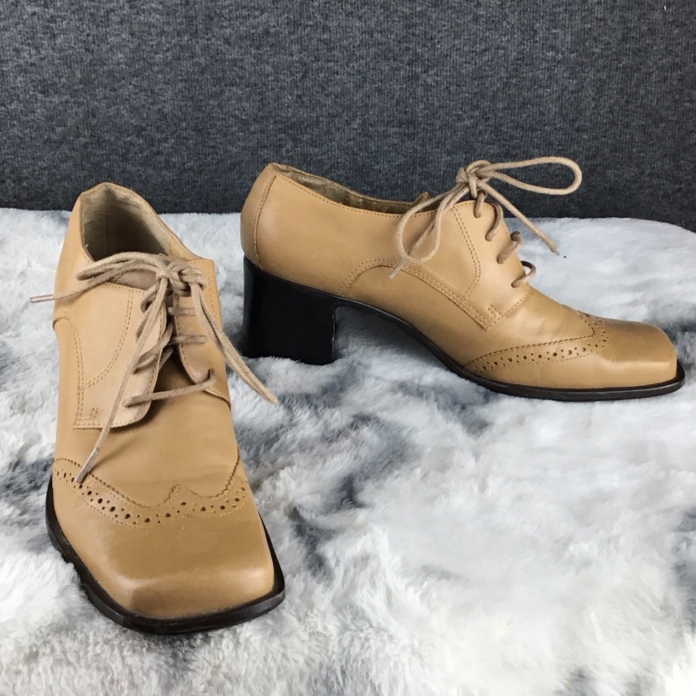 Bakers Tan Lace-Up Brogue Block Heels